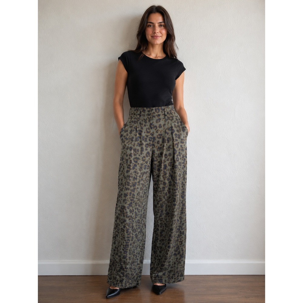 ba&sh Women's Size 38 Leopard Print Wide Leg Pants High Rise Pleated NWT